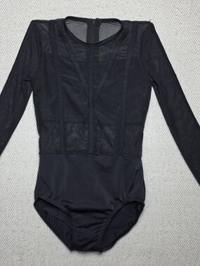 Weissman Dance Leotard Girls 7-8 Black Long Sleeve Mesh IC